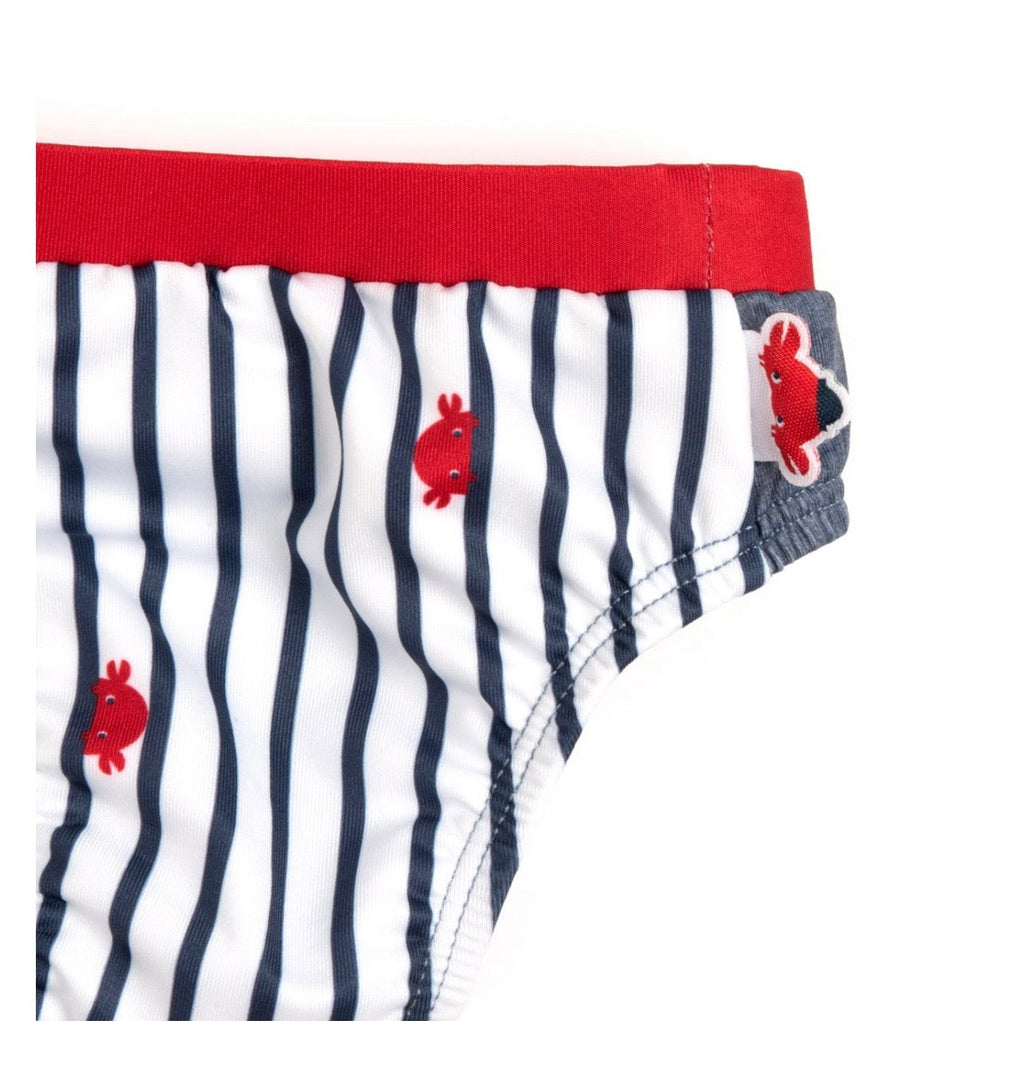 Chicco Costume da Bagno Slip Bambino a Righe Navy e Granchietti Rossi