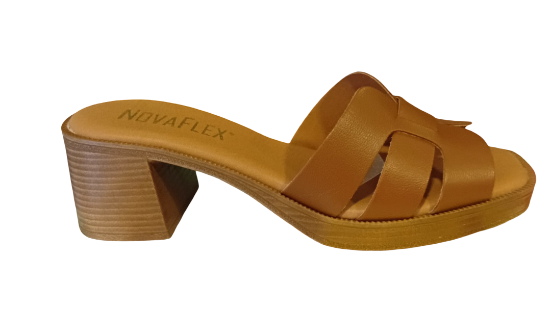 Novaflex Sandalo Incrociato Cuoio con tacco quadrato