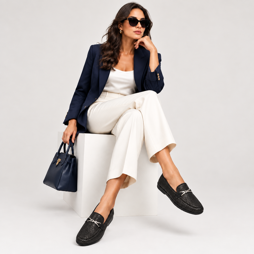 Mocassino da donna in pelle elasticizzato