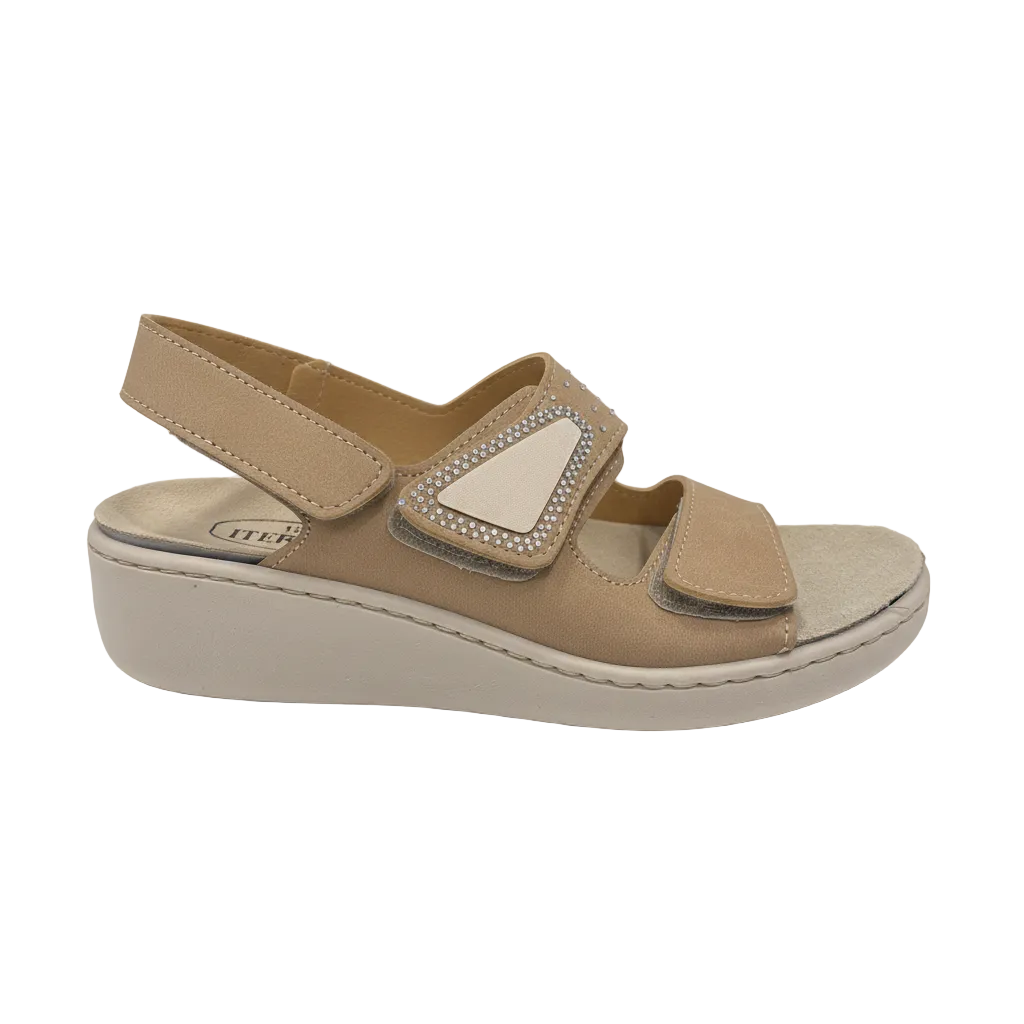 Itersan Sandalo Strass Donna Comfort con Velcri Regolabile