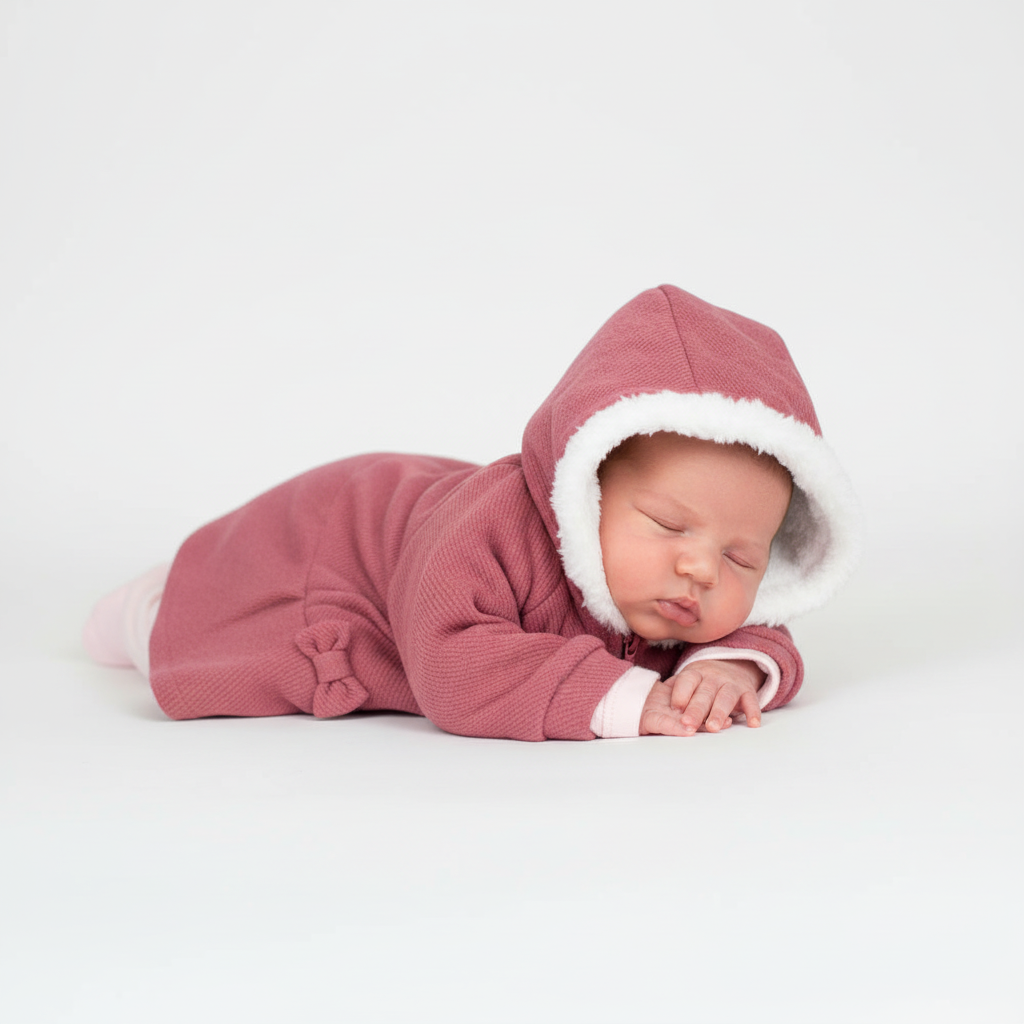 Neonato con cappottino malva