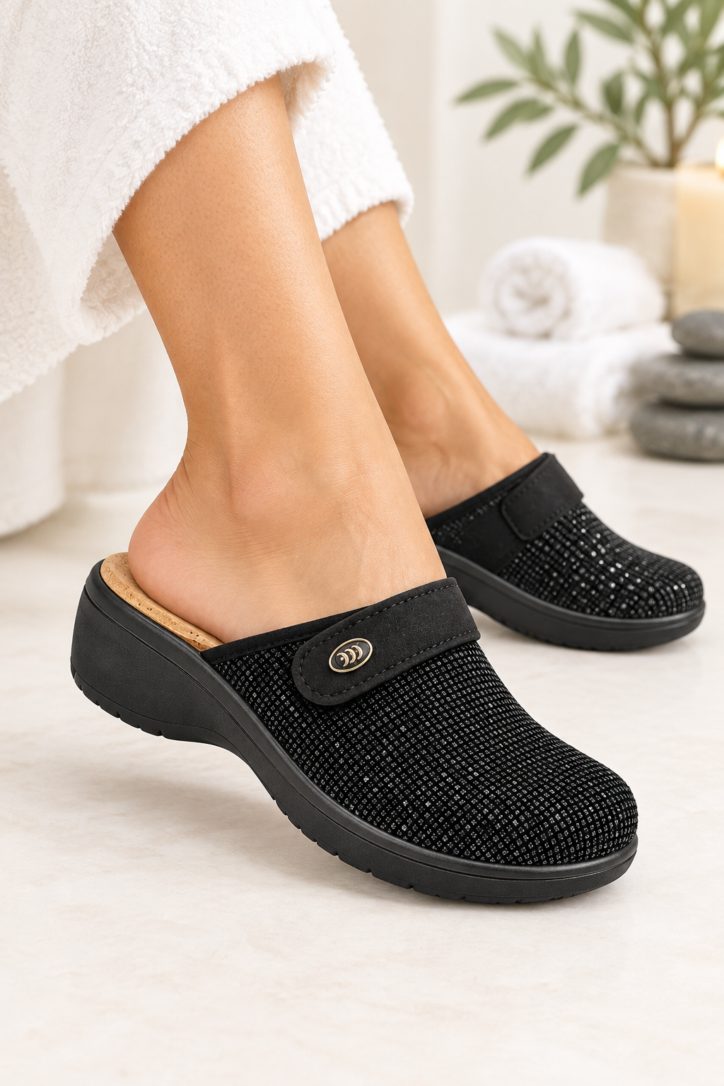 Pantofola donna nera elasticizzata