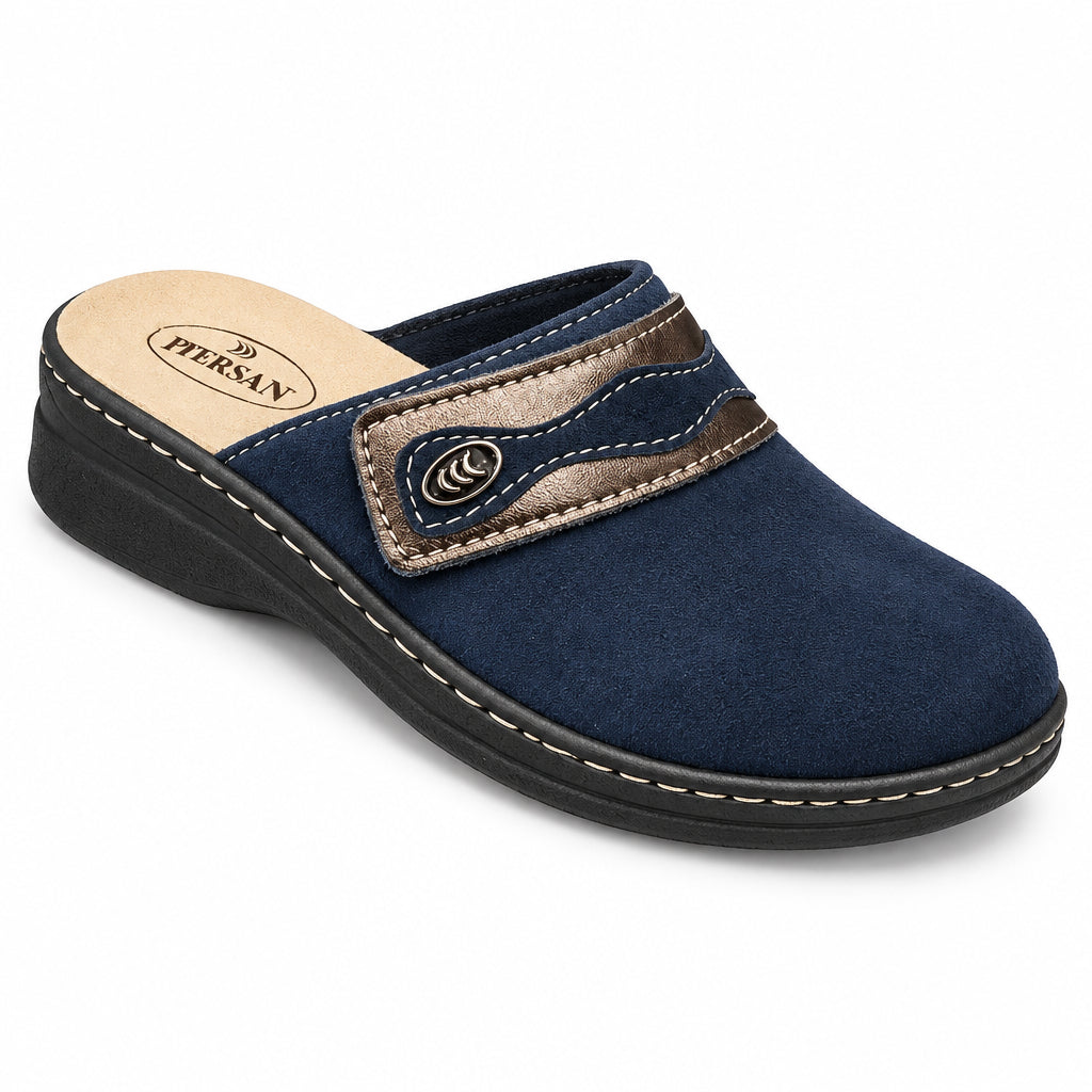 Pantofola da donna blu elasticizzata antiscivolo